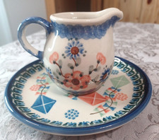 VTG Poland Polish Pottery Plate Creamer Pitcher Small 3