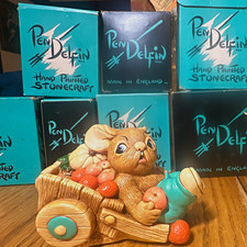 Pendelfin Hand Painted Stone craft Rabbit Figurines Lot of 9 England w/ Boxes picture