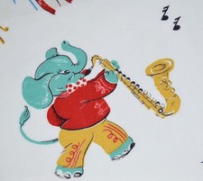 Vtg Nursery Print Animals Cotton Fabric Sheet Casing Repurpose 1950s Circus Bear picture