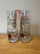 2 Mud Pie Cocktail Glasses, Xmas Vanilla Cranberry Mimosa Drink Recipe, 8 oz NWT picture