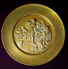 VTG Collini Austria Signed Solid Brass Wall Hanging Plate - Tavern Pub Scene 9