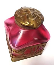 Antique Bohemian Art Nouveau Cranberry Iridescent Glass Inkwell picture