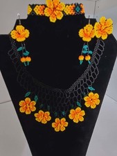 Yellow orange flower authentic huichol jewelry set- unique picture
