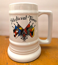 Vintage Medieval Times Souvenir Beer Stein Mug Ceramic 32oz Tankard Crest Flags picture
