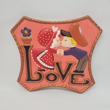 VTG Chalkware Plaster LOVE Plaque Wall Hanging Couple Kissing Handpainted  picture