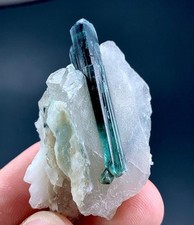 75 Carat Blue Tourmaline Crystal With Quartz Specimen From Afghanistan picture