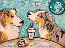 MINI AUSSIE at Starbarks Original 9x12 Oil Pastel Painting Artist KSams Dogs picture