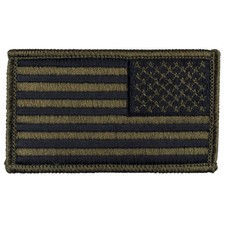 Reverse American Flag Patch - Subdued Olive Drab OD Green - Sew-On Patch picture