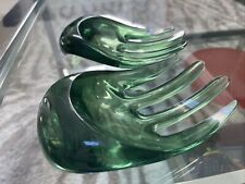 2 VTG MCM Retro Big Green Lucite Acrylic Salad Fork Hand Tosser Or Soap Dish EUC picture