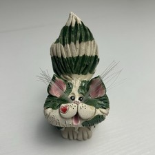 Pence Pets Celadon Green Striped Kitty Cat w/ Whiskers Figurine Signed 1993 picture