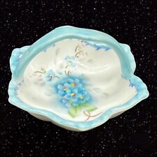 Antique Miniature Hand Painted Porcelain Basket 1981 Signed Blue Flower 2.5”W 2” picture