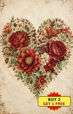 Charming Heart Floral Tin Sign Shabby Chic Metal Wall Plaque Pre Drilled Holes picture