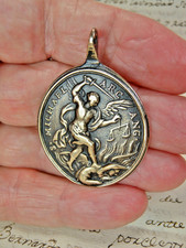 ANTIQUE 18TH ST MICHAEL JAMES THE GREATER OUR LADY OF PILLAR BRONZE MEDAL picture