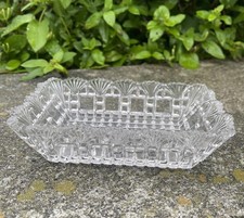 Vttg Rectangular Cut Crystal Open Relish Dish Block And Fan Pattern Clear EUC picture