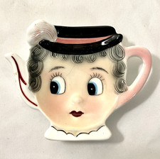 Vintage PY Japan RARE Ceramic Anthropomorphic Granny Tea Bag Holder/Rest READ picture