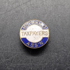 Vtg Merigold Taxpayers Association Screw Back Pin Button picture