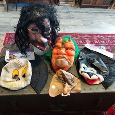 Vintage Halloween Mask Lot 5pc Kids Stuff Ames Skull Cat Monster Alien Bearded picture