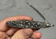 Antique Sterling Silver Handle Pocket Nail File Women’s Art Nouveau C.1890s VTG picture