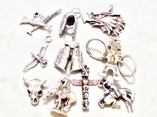 (10) VINTAGE OLD  NATIVE THEME STERLING SILVER  CHARMS 10  PIECES ALASKAN TOTEM picture