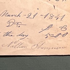 1841 HANDWRITTEN RECEIPT “Samuel Joyce to Nathan Sherman” 10 DAYS 50 Cents a DAY picture
