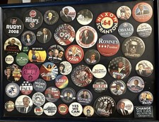 Nice Framed Vintage POLITICAL BUTTONS (60's, 70's, 80's) Collection picture