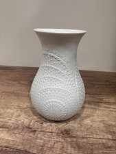 Vintage Kaiser Porcelain Bisque Vase White Beaded Radial Mandala Relief 600/19 picture