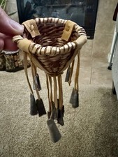Vintage Native American Apache Burden Basket Handwoven With Tin Jingle Cones picture