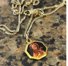 VTG St. Therese Of Lisieux Carmel BrowEnamel Medal Satellite Chain Necklace RARE picture