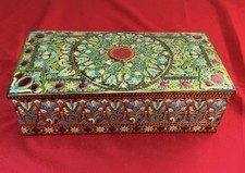 Vtg Baret Ware England Embossed Floral Jewel Tone Tin Jewelry Trinket Box 8.5 picture