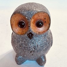 Vintage Speckled Grey Owl Figurine Stone Look Resin Decor 4 Inch MCM Style picture
