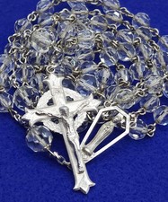 Vintage Catamore Sterling Silver Rosary Clear Faceted Crystal Beads Engraved picture