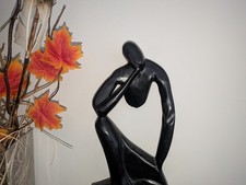 Wooden Hand Crafted Thinking Man Figure Hand Carved Ghanaian Sculpture 13 inches picture