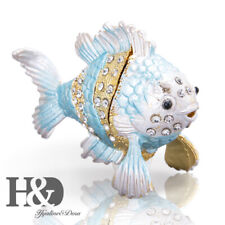 Hinged Bejeweled Goldfish Trinket Boxes Hand Painted Animal Figurine Jewelry Box picture