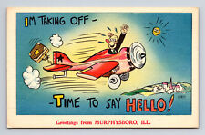 Airplane I'm Taking Off Greetings From Murphysboro Illinois IL Postcard picture
