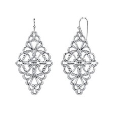 1928 Jewelry Company 1928 Jewelry Diamond Symmetrical Silver Tone Filigree Drop picture