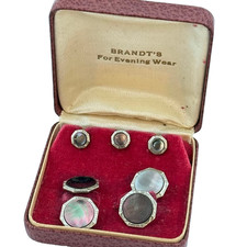 Vtg Art Deco Brandt Evening Wear Cufflinks Stud Set Mother of Pearl Tuxedo Fancy picture