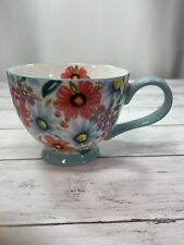 Potter's Studio Floral Ceramic Coffee or Tea Mug Cup 12 oz. Aqua Trim - NEW picture
