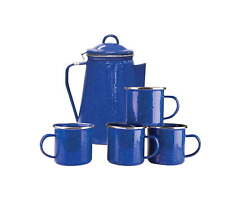  Enamel 8 Cup Coffee Pot With Percolator And 4 12 Ounce Mugs picture