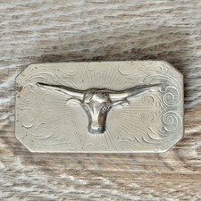 Vintage Small Silver Tone Plated Texas Longhorn Belt Buckle Read picture