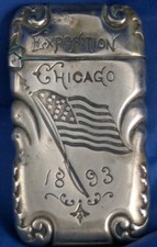 1893 Chicago World's Fair Vesta Match Safe Columbia Exposition Patriotic Flag picture