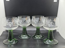 4 Mid century, Schmitt Sohne Beehive wine glass, etched leaves picture