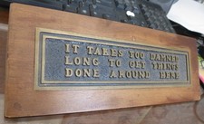 Vintage desk plaque inspirational quote bronze and wood picture