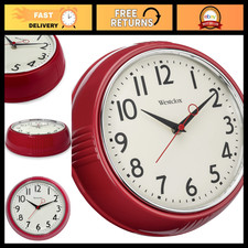 Vintage 1950s Retro Kitchen Wall Clock - 9.5-Inch Red Decorative Timepiece picture