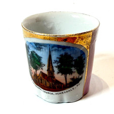 HONESDALE PA  Pennsylvania ANTIQUE Souvenir China TRINKET MUG CUP GOLD picture