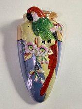 Vintage Lusterware Made in Japan Wall Pocket Vase Parrot & Floral Design picture