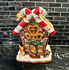 Ceramic Glazed 3D Gingerbread House Christmas Village Decor Multicolor Candle  picture