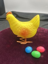 Vintage Egg Laying Chicken Hen Plastic Mechanical Toys & Eggs Pink Green Blue picture