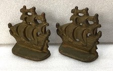 Vintage Brass Pirate's Galleon Clipper Ships Bookends Pair 5