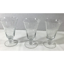 3 Vintage Fostoria Wine Glasses Camellia Etched Roses Pedestal Cordial Juice picture
