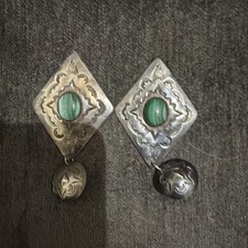 Two Native American Navajo LS Larry Sandoval Stamp turquoise  earrings picture